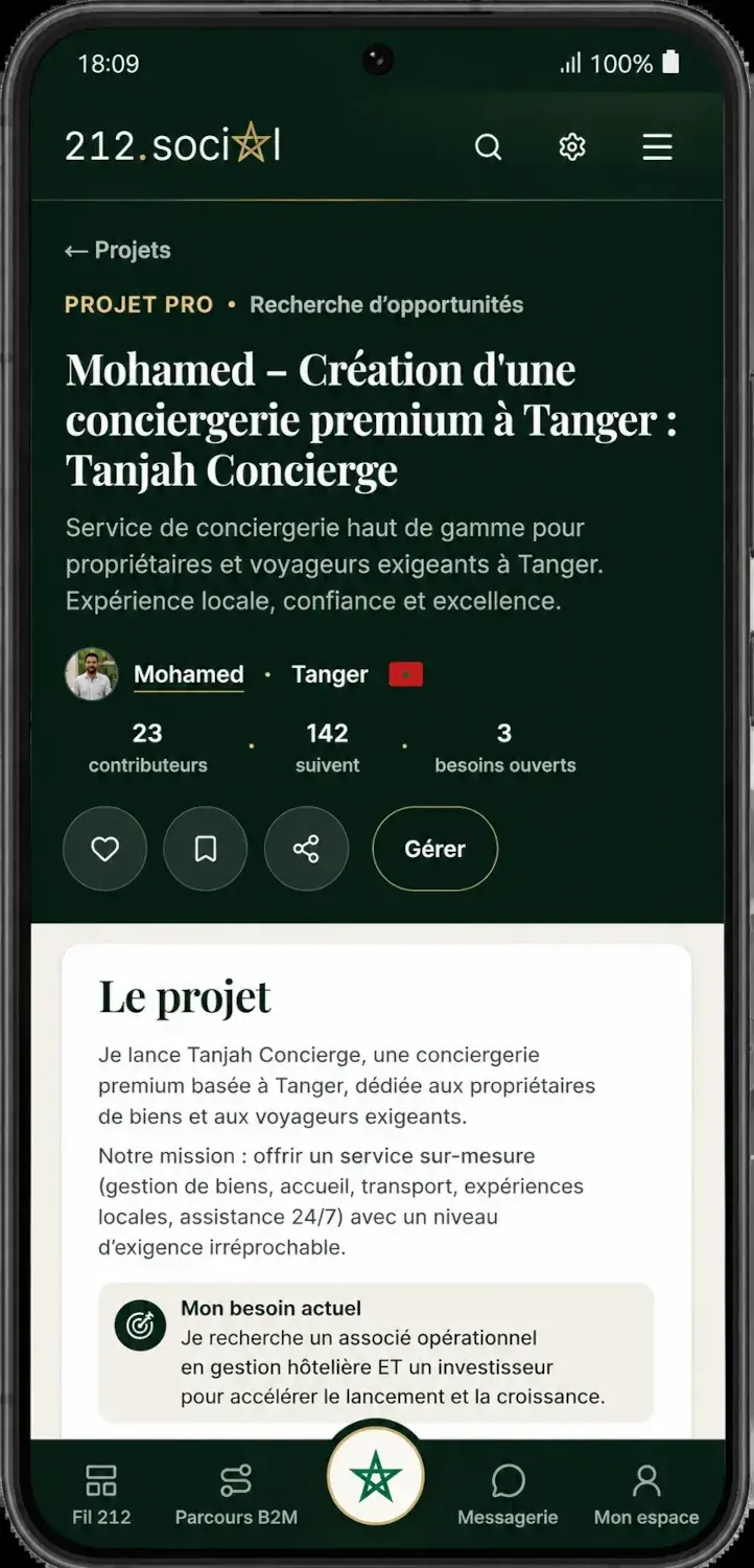 Application 212.social - Bourse aux projets et recherche d'associés