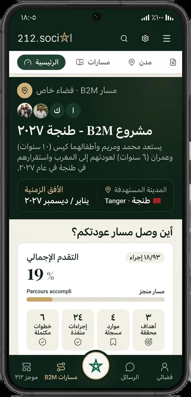 تطبيق 212.social - فضاء B2M الخاص مع تتبع المشروع