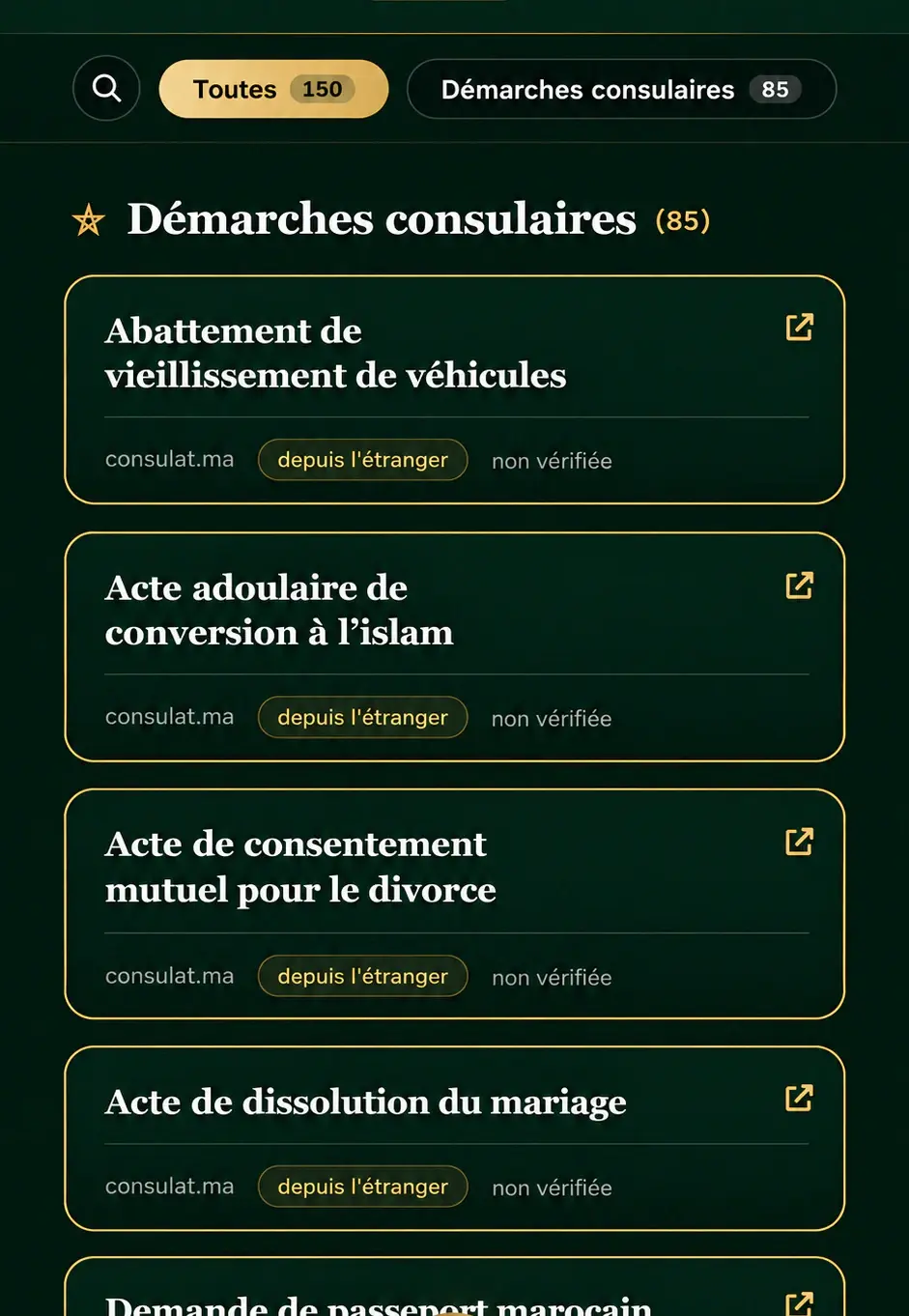 La liste des démarches consulaires dans 212.social